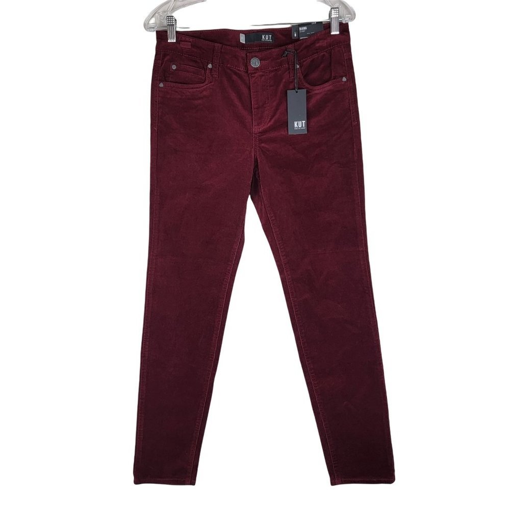 Kut From The Kloth Wine Red Diana Skinny Stretch Corduroy Mid Rise Pants Size 8